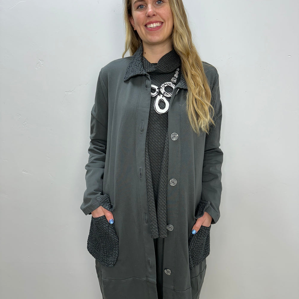 
                  
                    Iron Grey Patch Button Down Bee Coat
                  
                