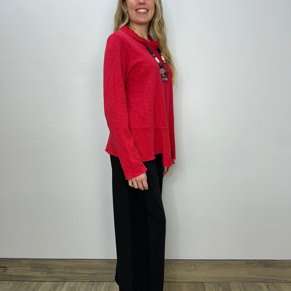 
                  
                    Cherry Red Textured Long Sleeve Pleat Top
                  
                