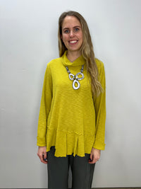 Tuscan Yellow Textured Long Sleeve Pleat Top