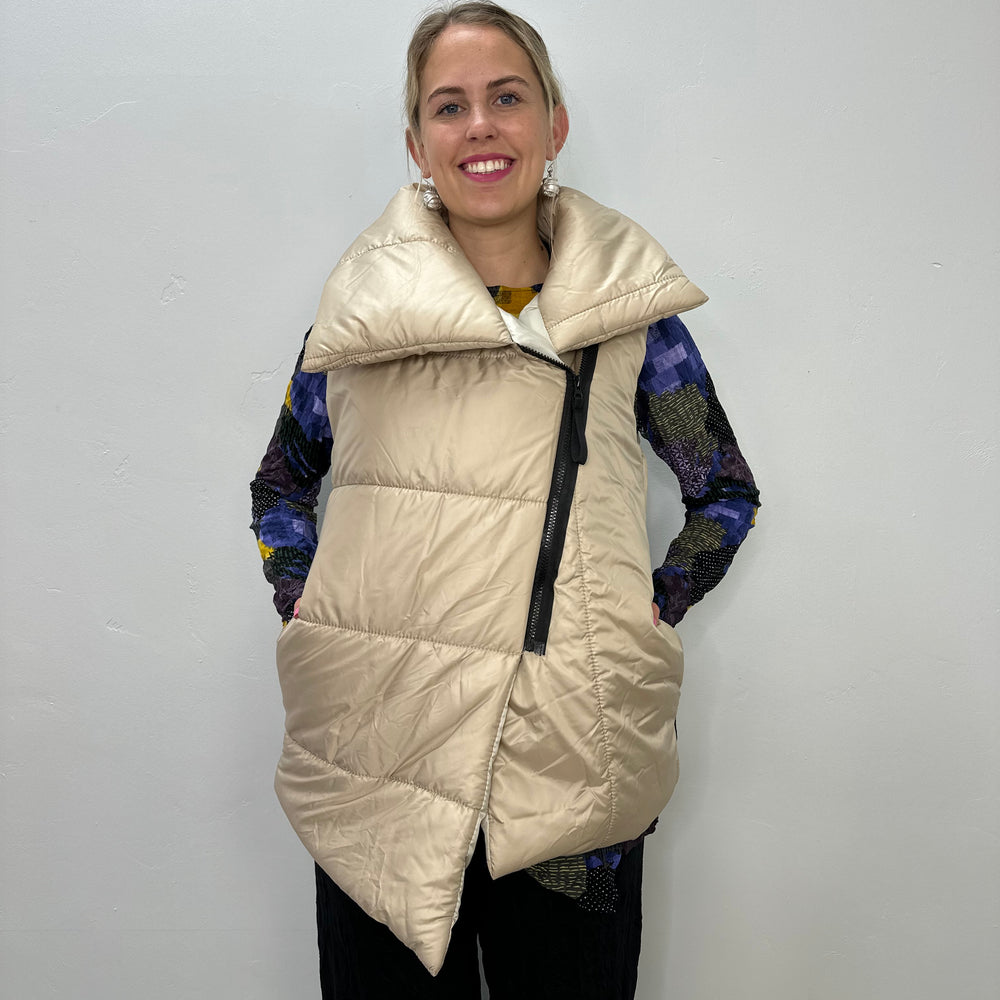 Beige Zip Up Puffer Vest