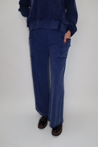 Denim Mineral Washed Raw Edge Pant with Side Patch Pockets
