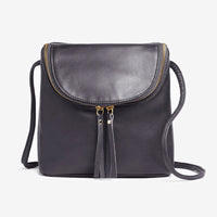 Stormy Gray Genuine Leather RFID Double Zipper Cross Body Bag
