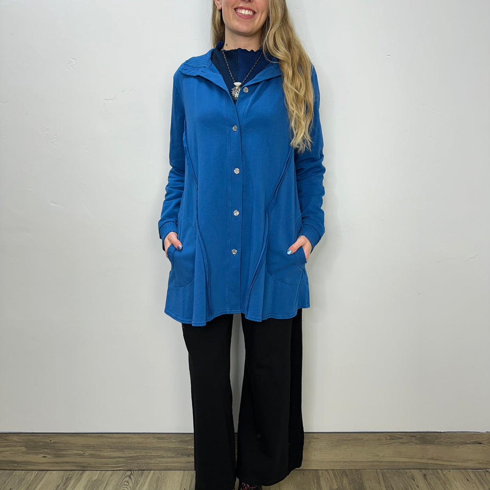 Sapphire Blue Solid Swing Coat