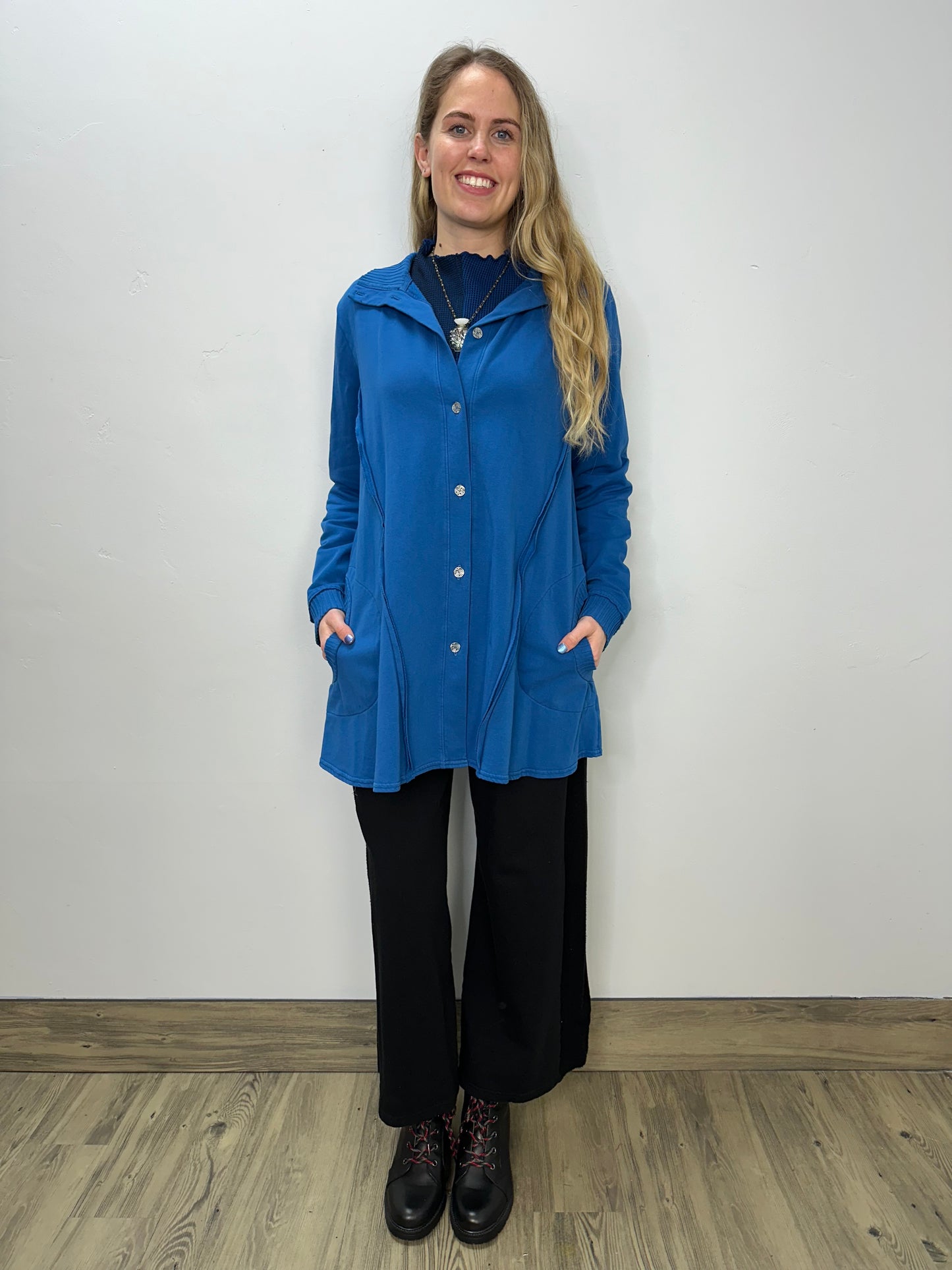 Sapphire Blue Solid Swing Coat