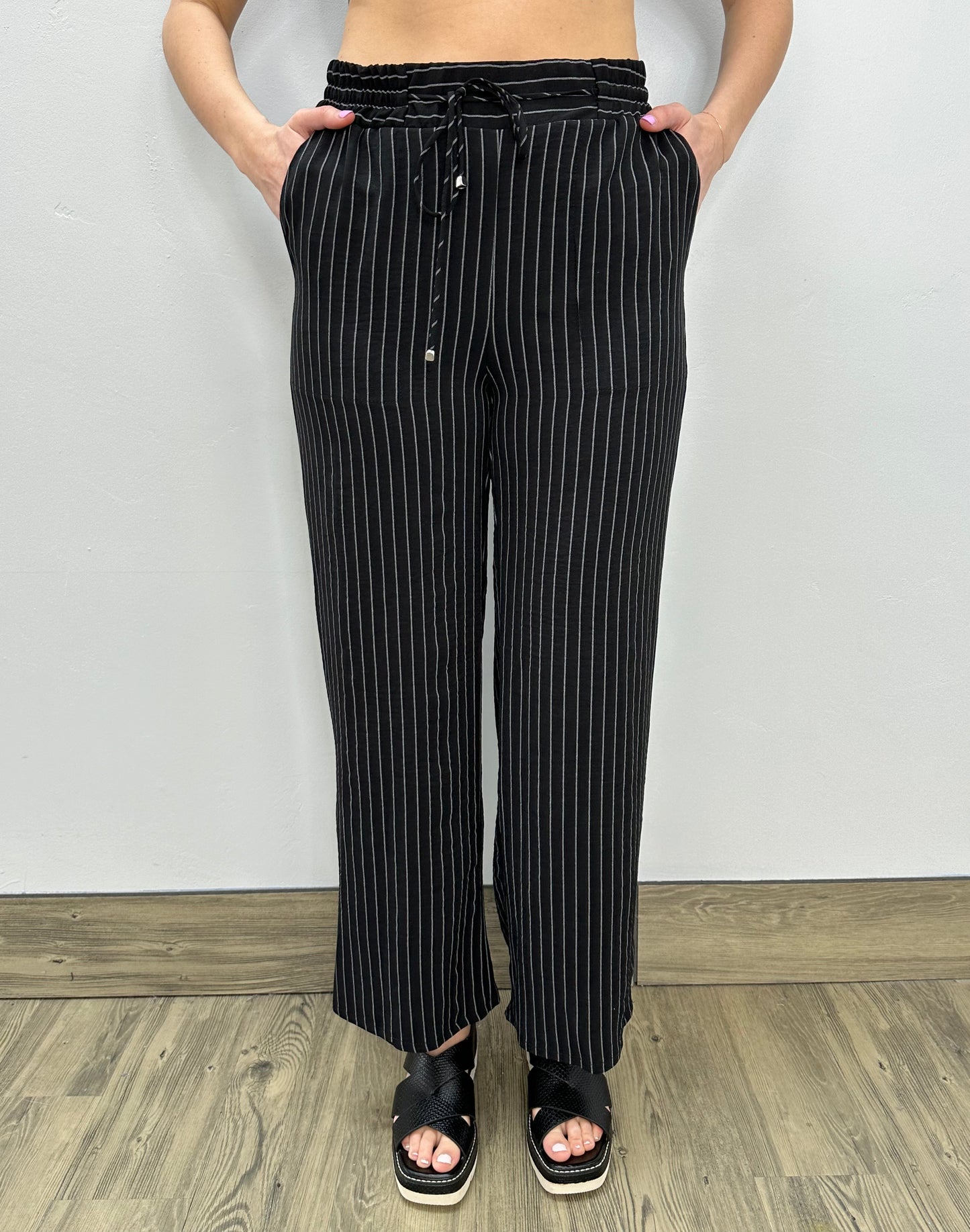 Black Two Pocket Stripe Tie Pant