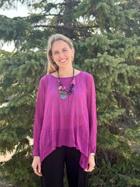 Violet Pink Crush Mesh Mila Long Sleeve Topper