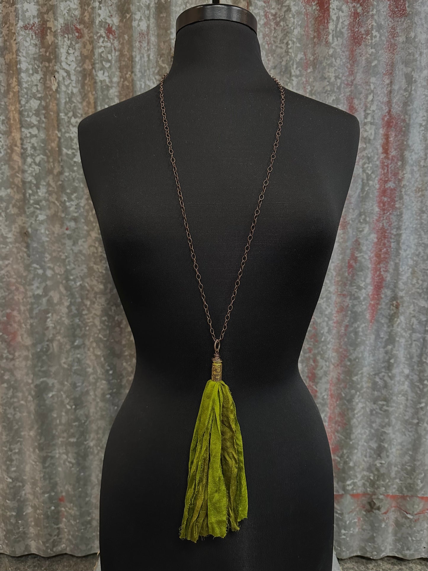 Army Green Silk Tassel Bullet Casing Necklace