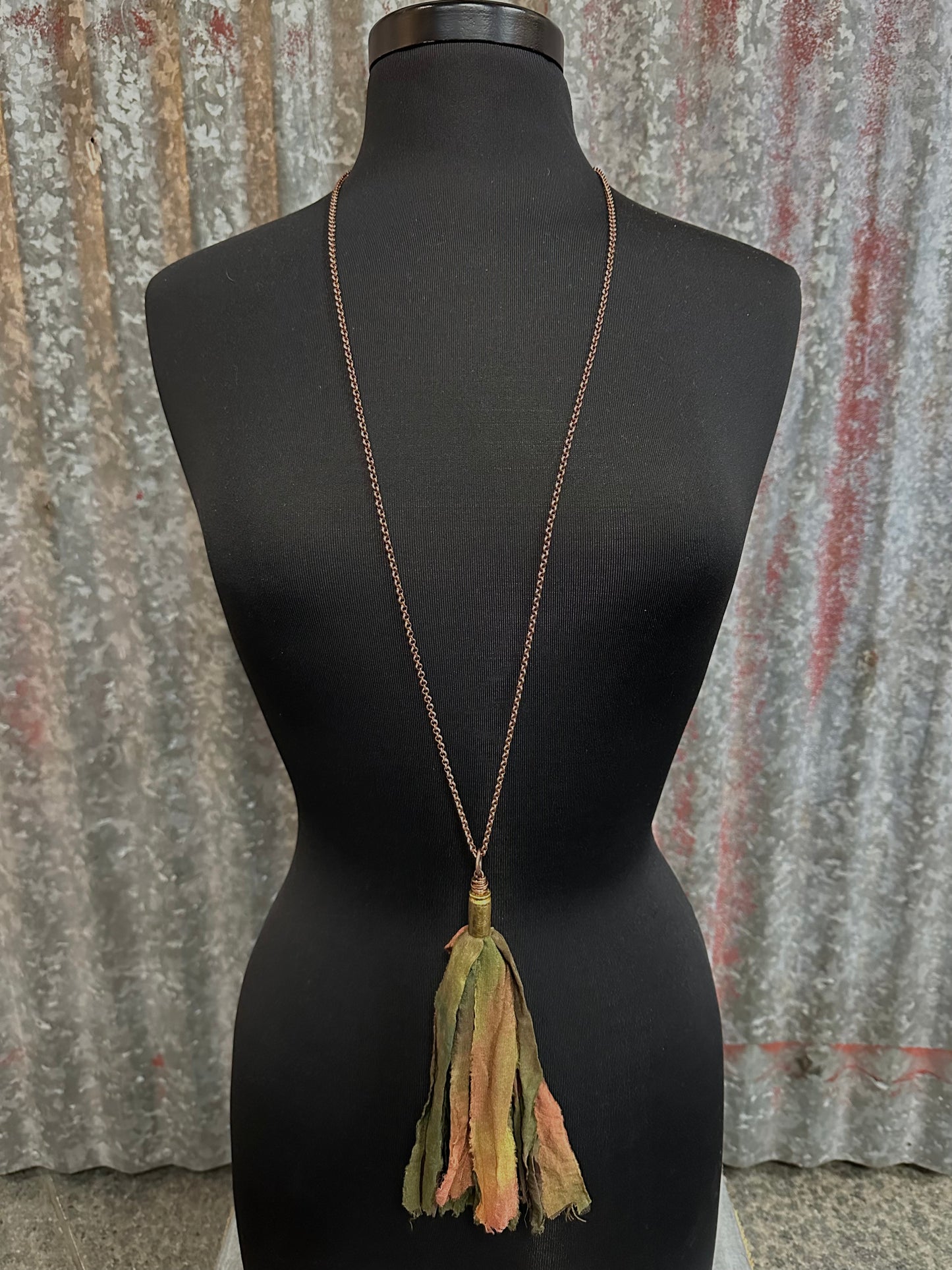 Sunset Army Green Silk Tassel Bullet Casing Necklace