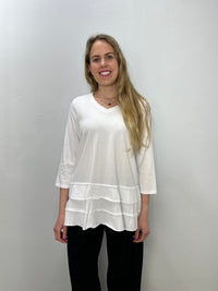 White 3/4 Sleeve Cotton Slub Layered Tunic
