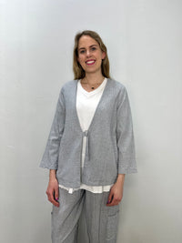 Blue Gray Textured Cotton Cardigan Jacket