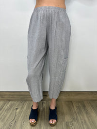 Blue Gray Textured Cotton Crop Pant