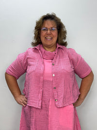 Bubble Gum Pink Button Down Top