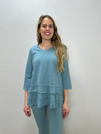 Azure 3/4 Sleeve Cotton Slub Layered Tunic