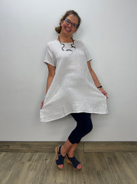 Short Sleeve Cotton Gauze White Stripe Dress