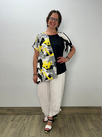 Black and Yellow Short Sleeve Asymmetrical Top
