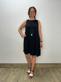 Black Bamboo Sleeveless One Pocket Asymmetrical Dress