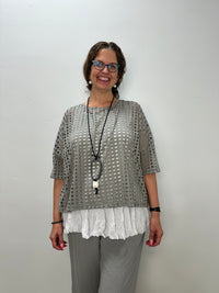 Gray Holes Elbow Sleeve Top