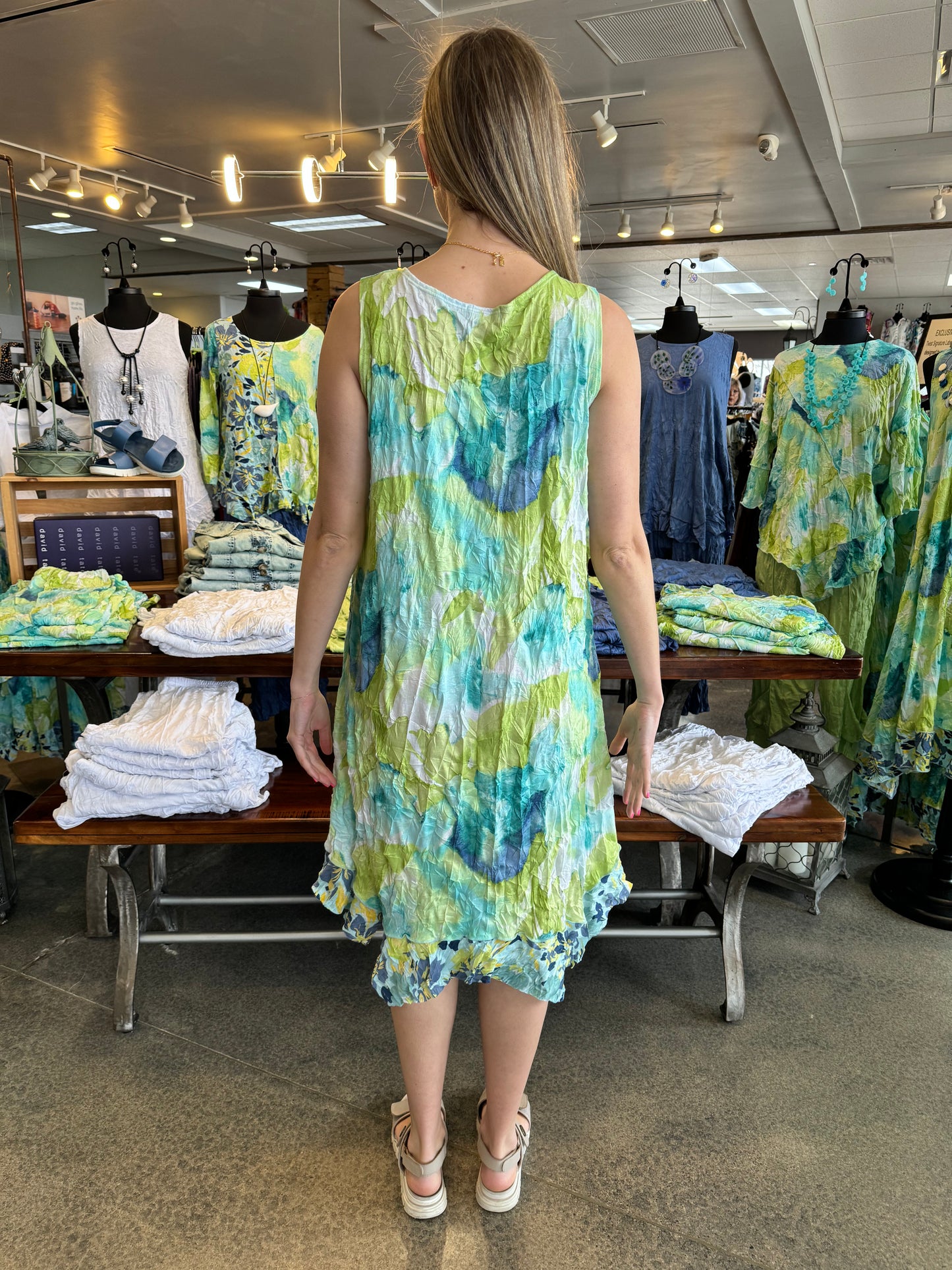 Aqua Watercolor Swing Dress
