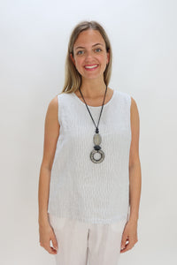 White Pin Stripe 100% Linen Tank