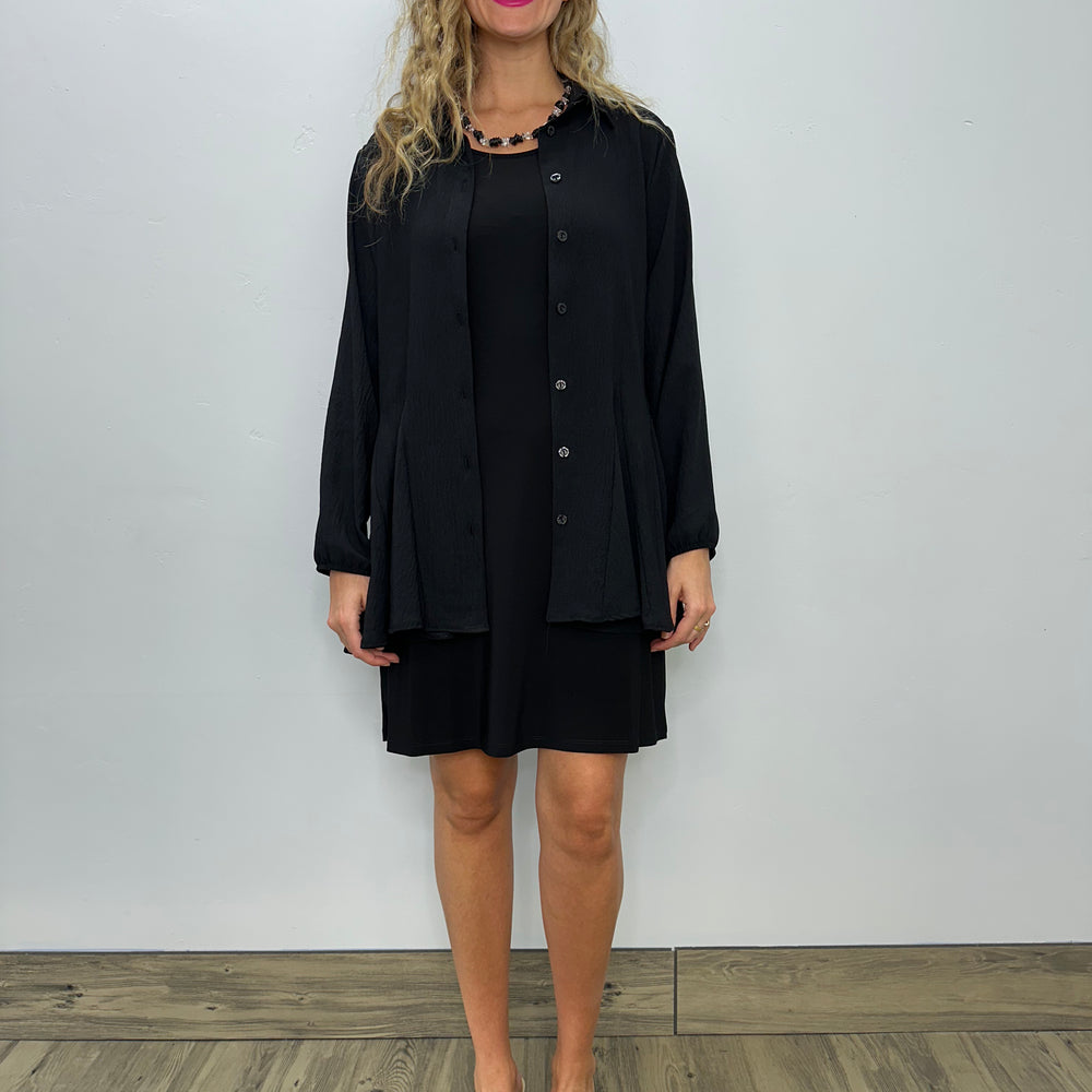 Black Button Down Ruffle Tunic