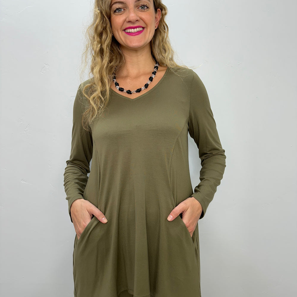 Olive Solid Long Sleeve Tunic with Pockets