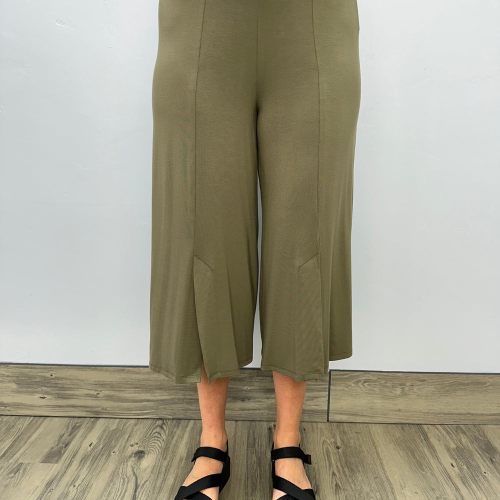 Olive Capri Wide Leg ITY with Pockets