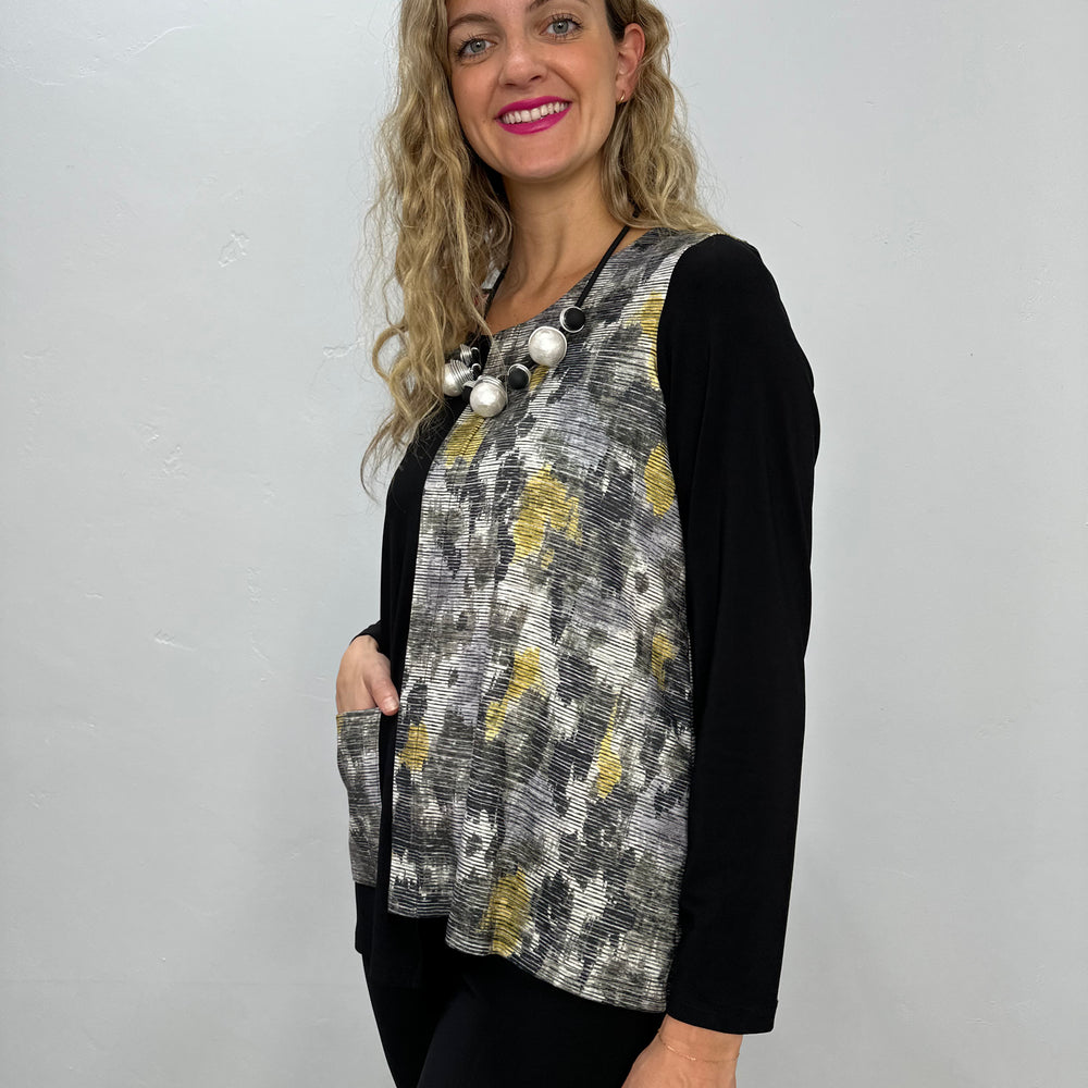 
                  
                    Black Pattern Long Sleeve Top with Pocket
                  
                