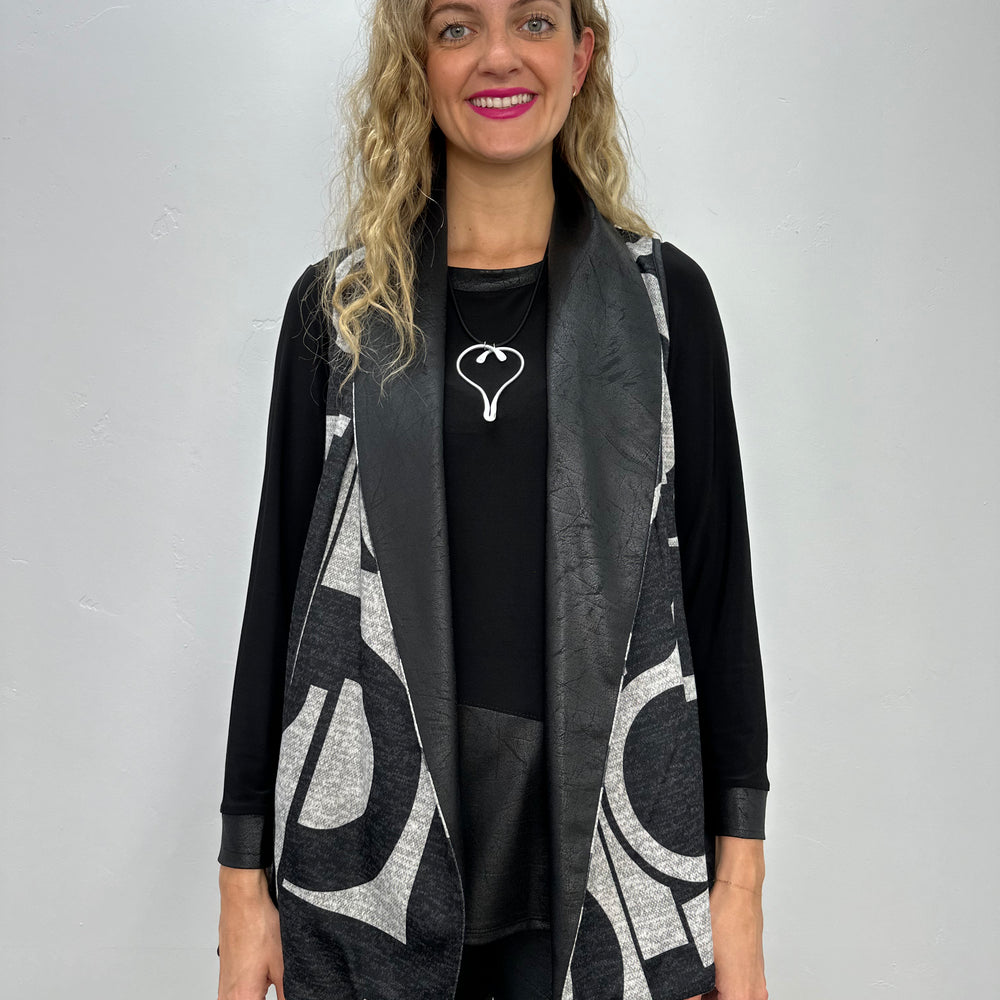 Black & Gray Sleeveless Vest with Zipper Accent