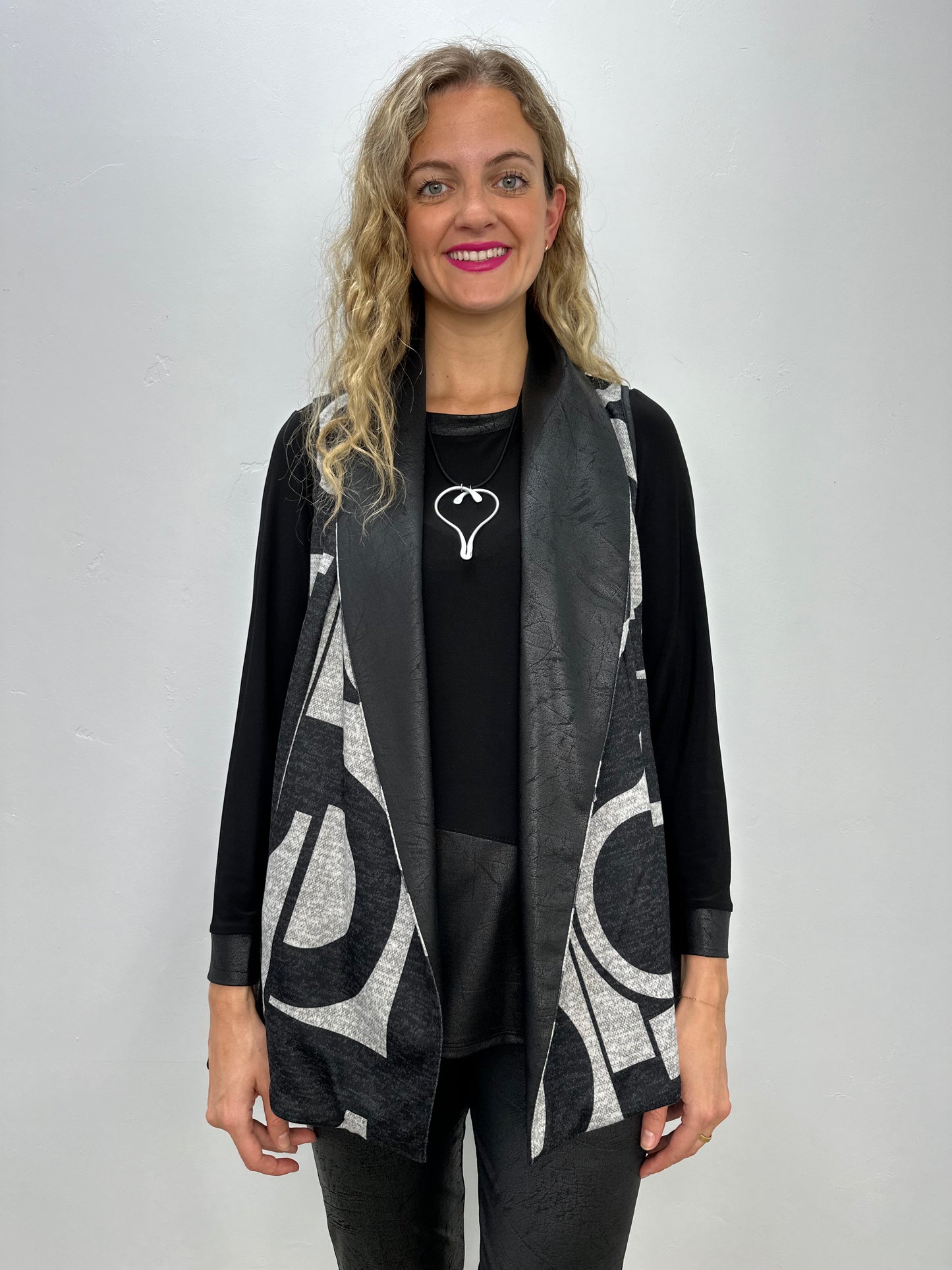 Black & Gray Sleeveless Vest with Zipper Accent