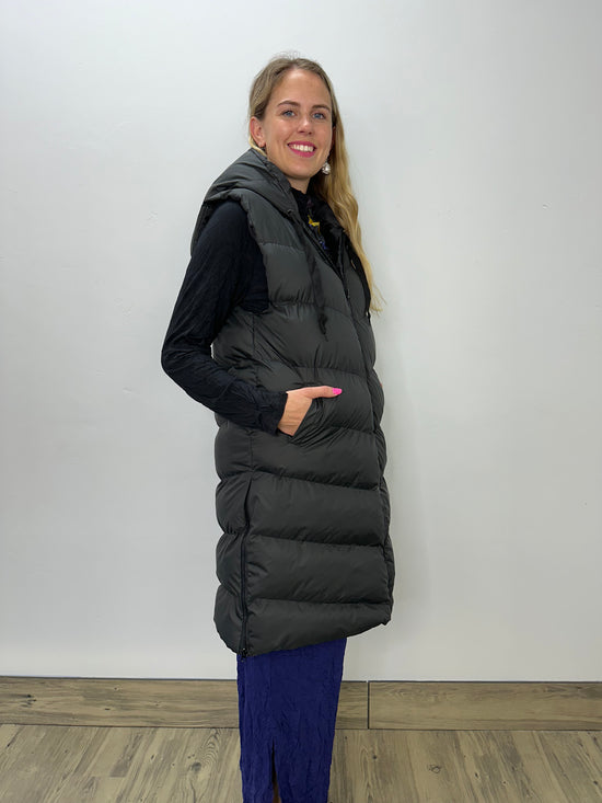 Long Black Hooded Puffer Vest