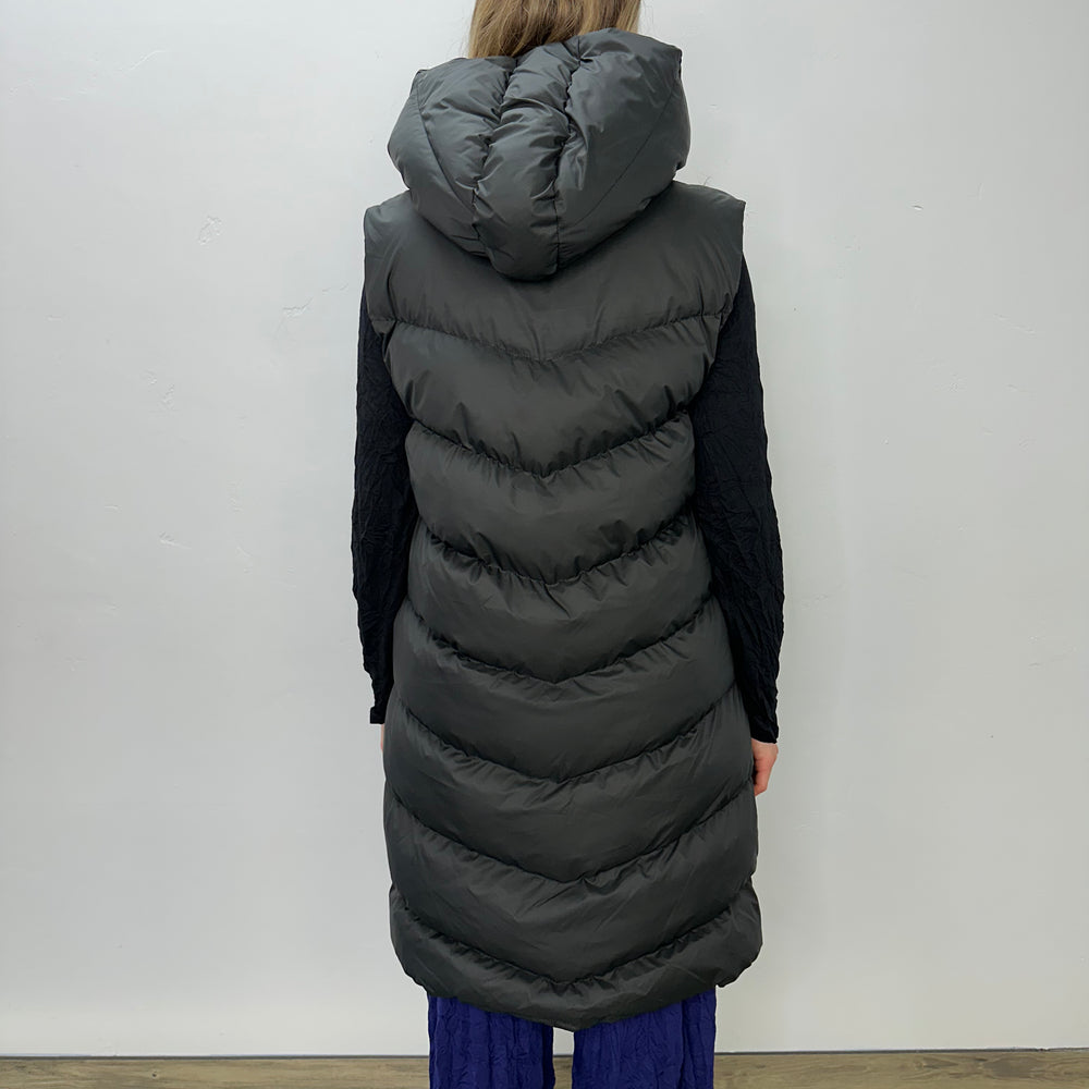 
                  
                    Long Black Hooded Puffer Vest
                  
                