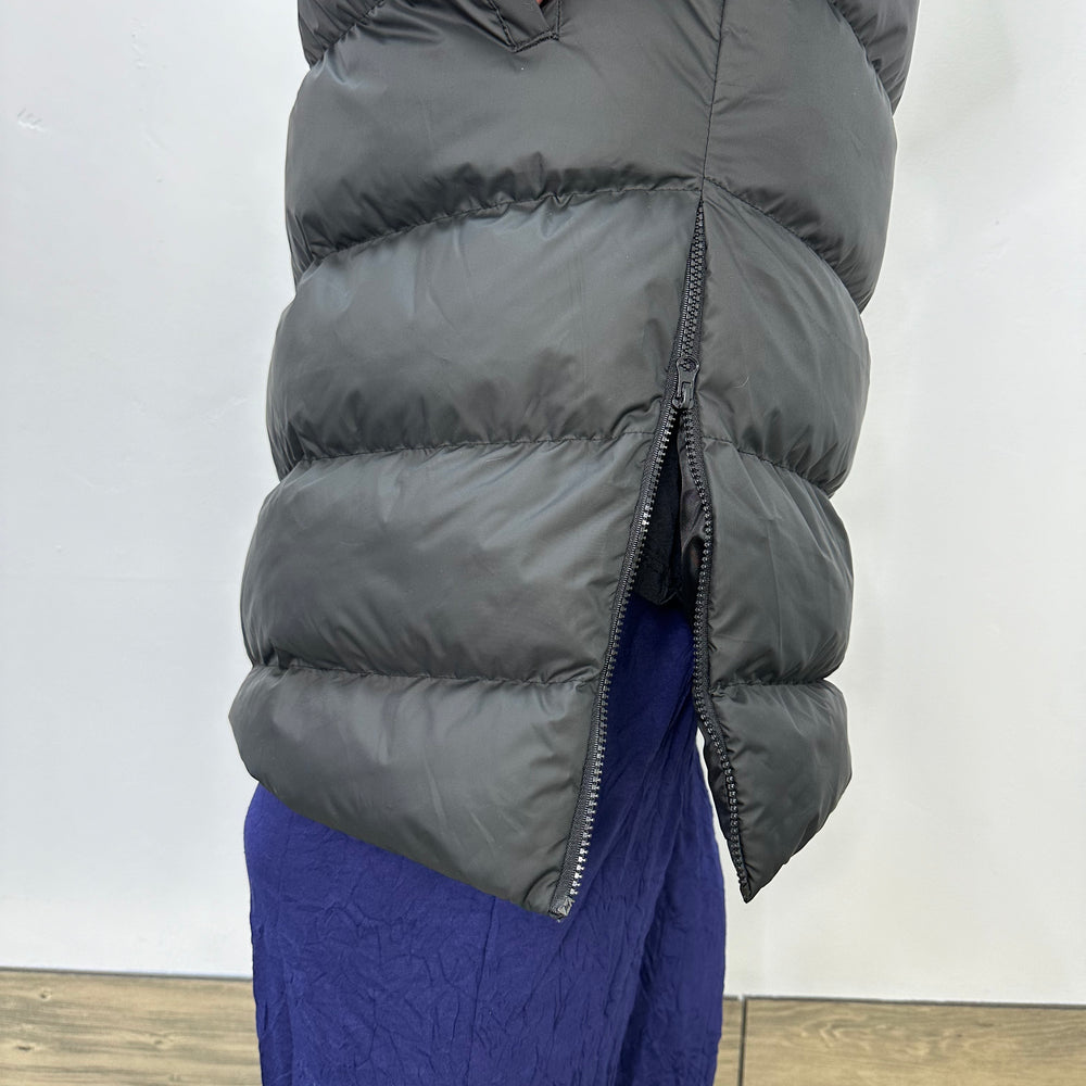 
                  
                    Long Black Hooded Puffer Vest
                  
                