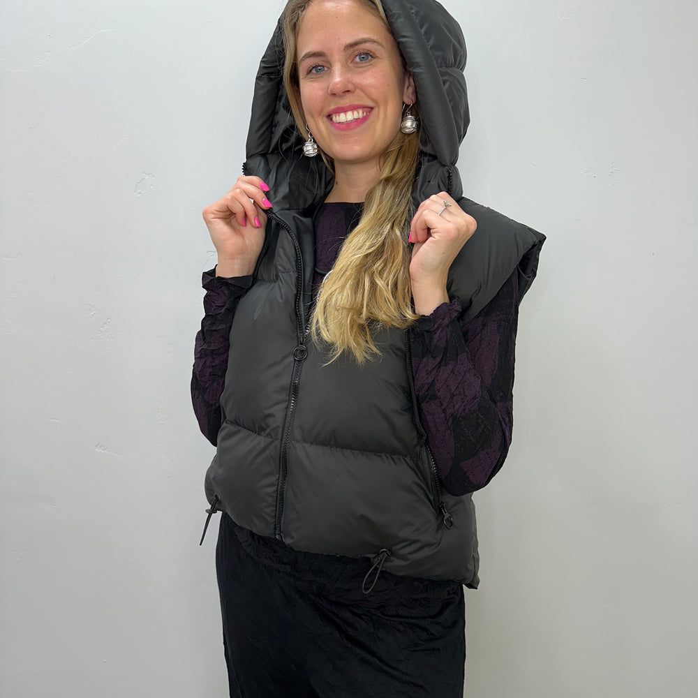 Black Hooded Puffer Vest