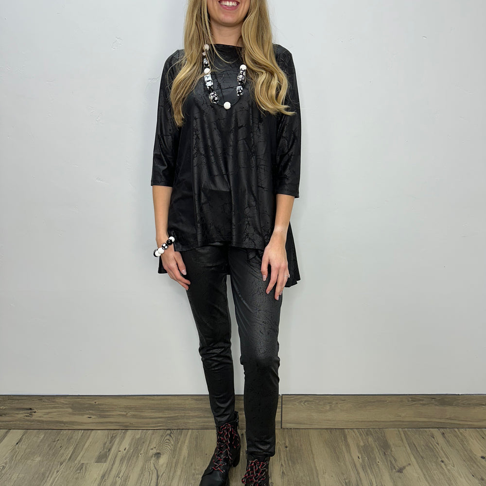 Black Faux Leather 3/4 Sleeve Tunic