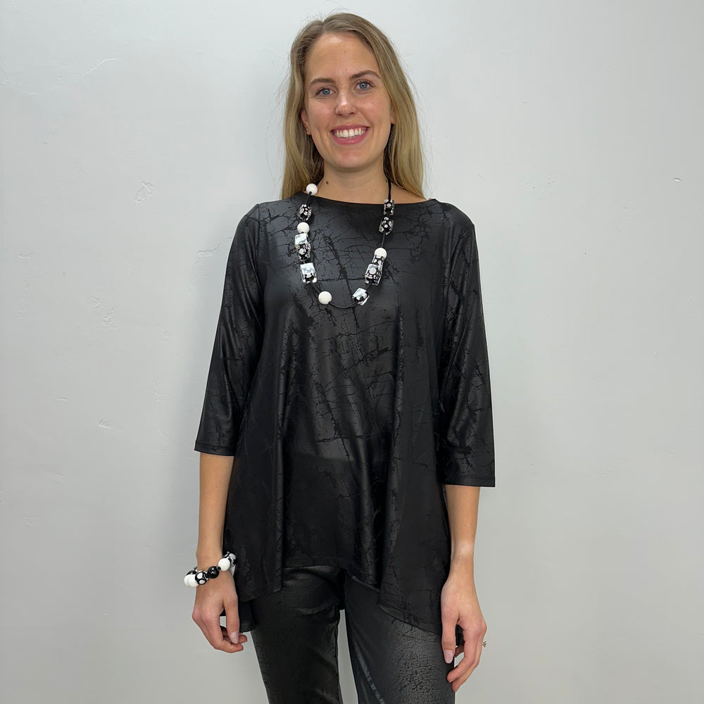 Black Faux Leather 3/4 Sleeve Tunic