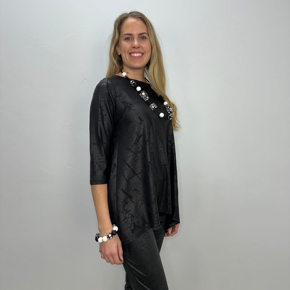 
                  
                    Black Faux Leather 3/4 Sleeve Tunic
                  
                