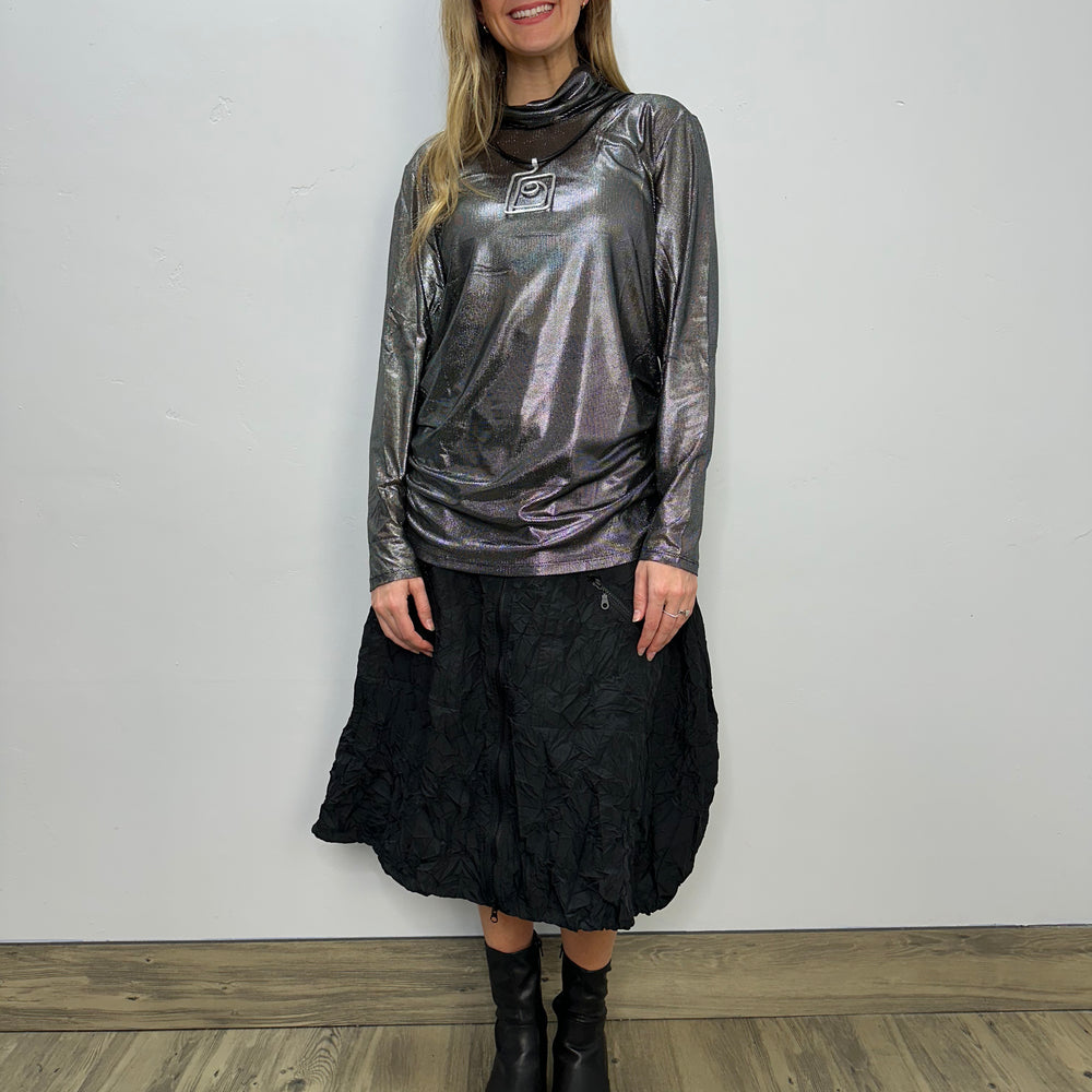 Silver Shine Long Sleeve Top with Ruched Sides