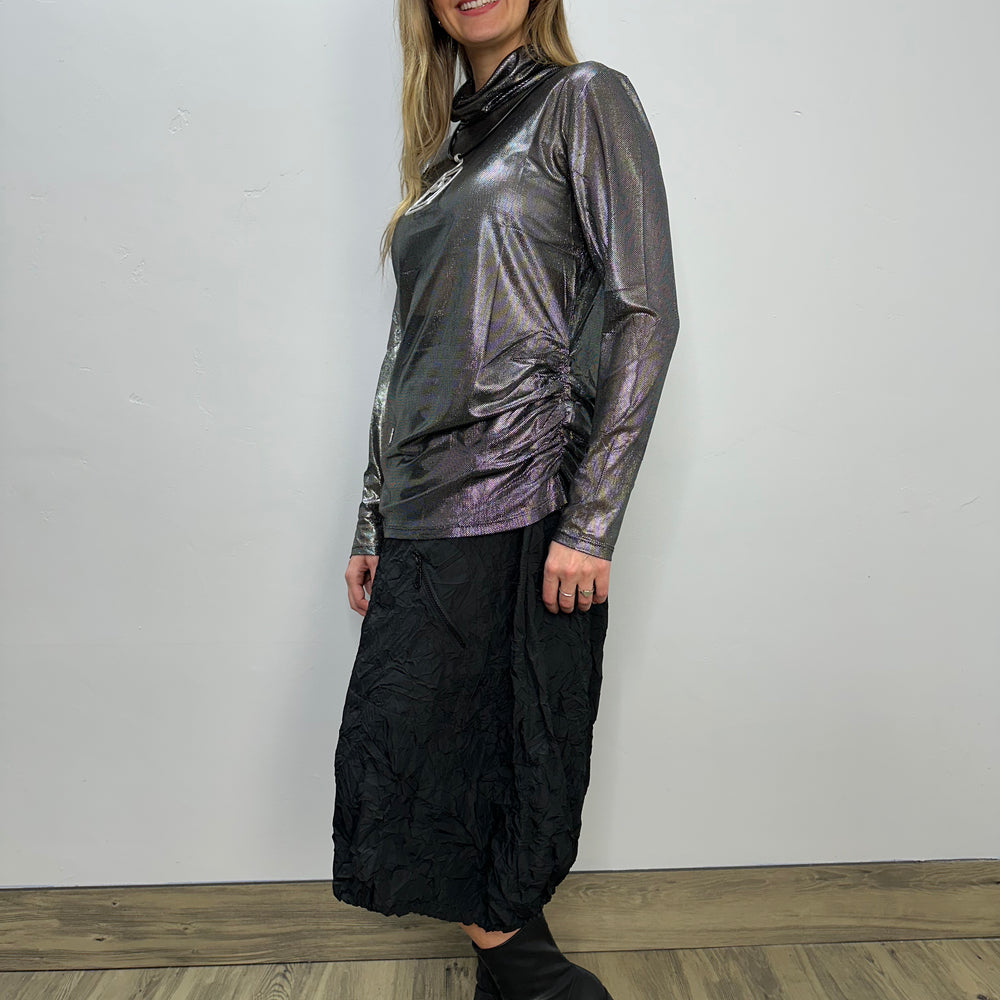 
                  
                    Silver Shine Long Sleeve Top with Ruched Sides
                  
                