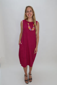 Fuchsia Cotton Honeycomb Sleeveless Dress