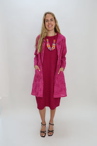 Fuchsia Cotton Burnout Floral Detail Swing Jacket