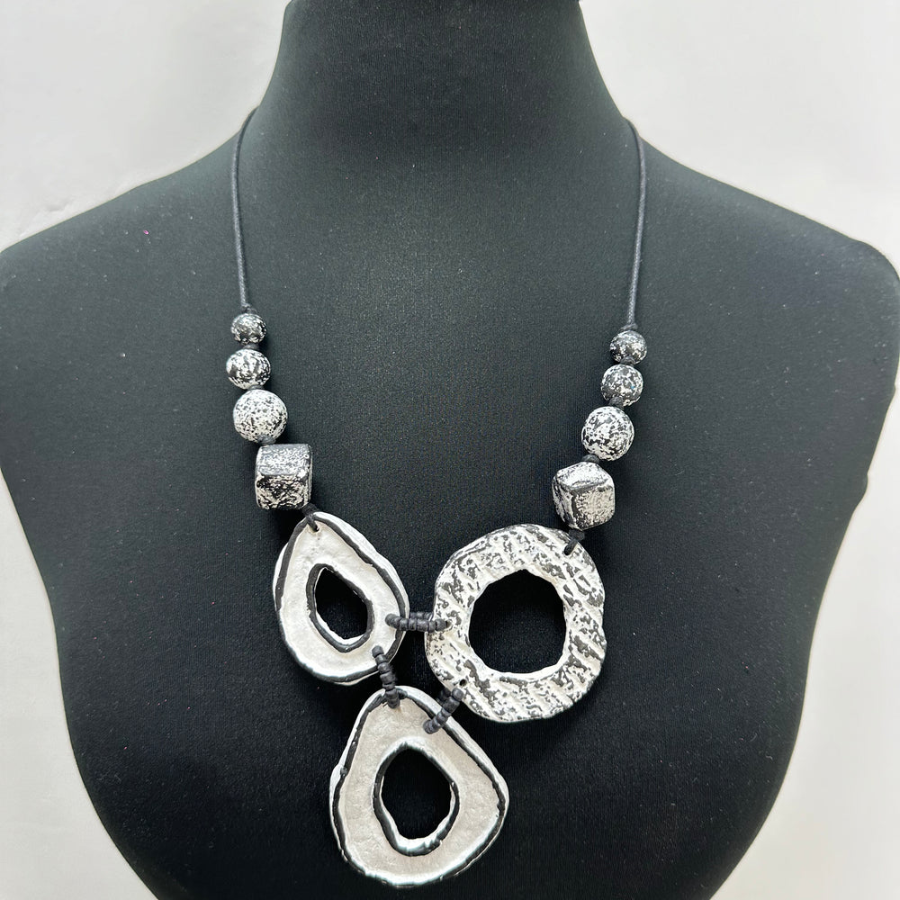 Black and White Splatter Shells Adjustable Necklace