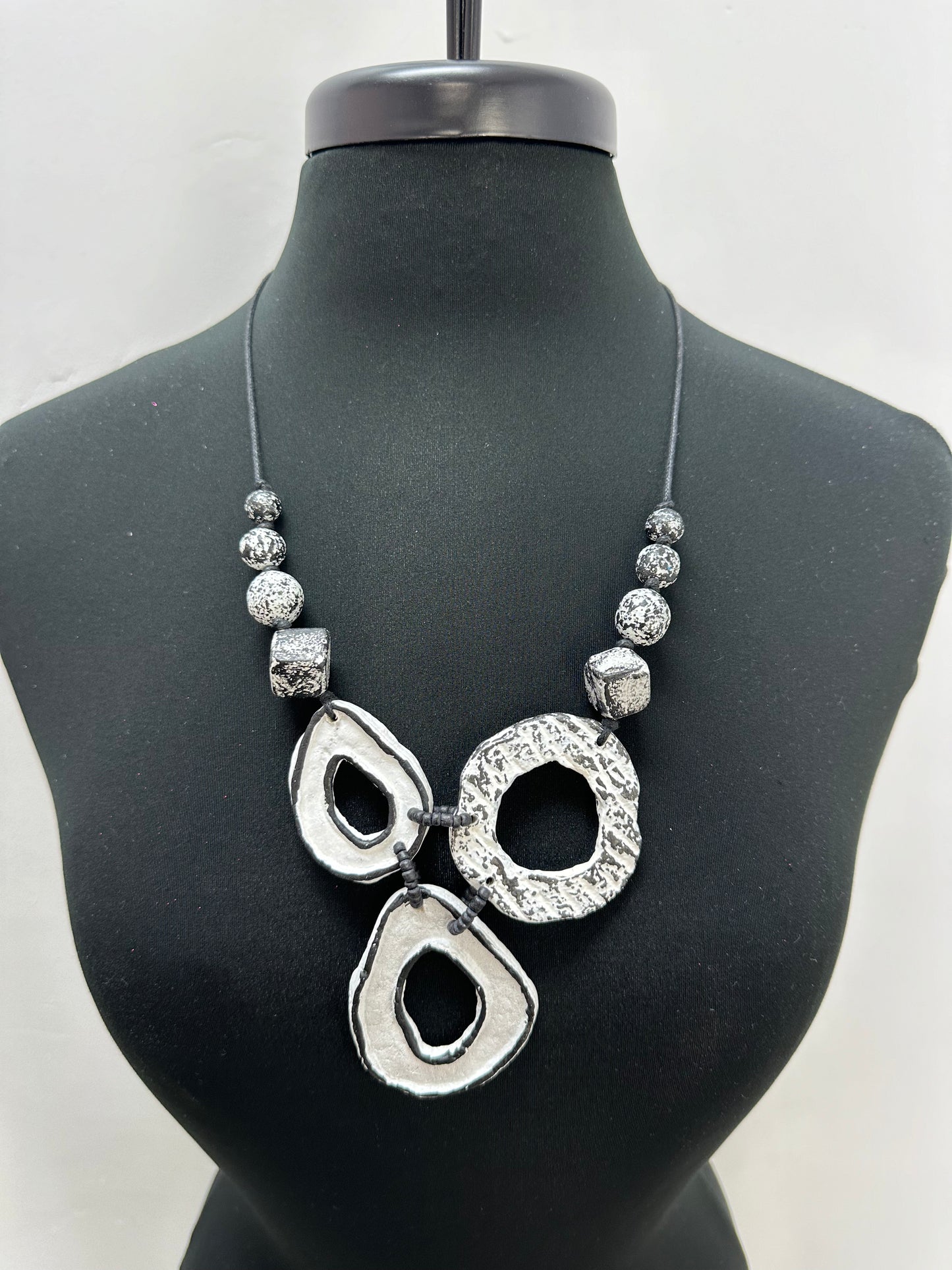 Black and White Splatter Shells Adjustable Necklace