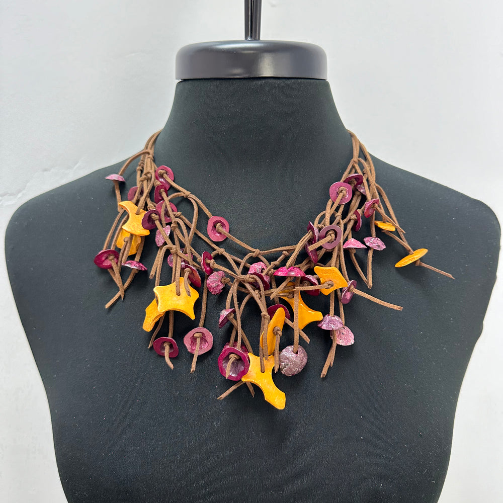 Brown Purple and Yellow Suede Cord Necklace