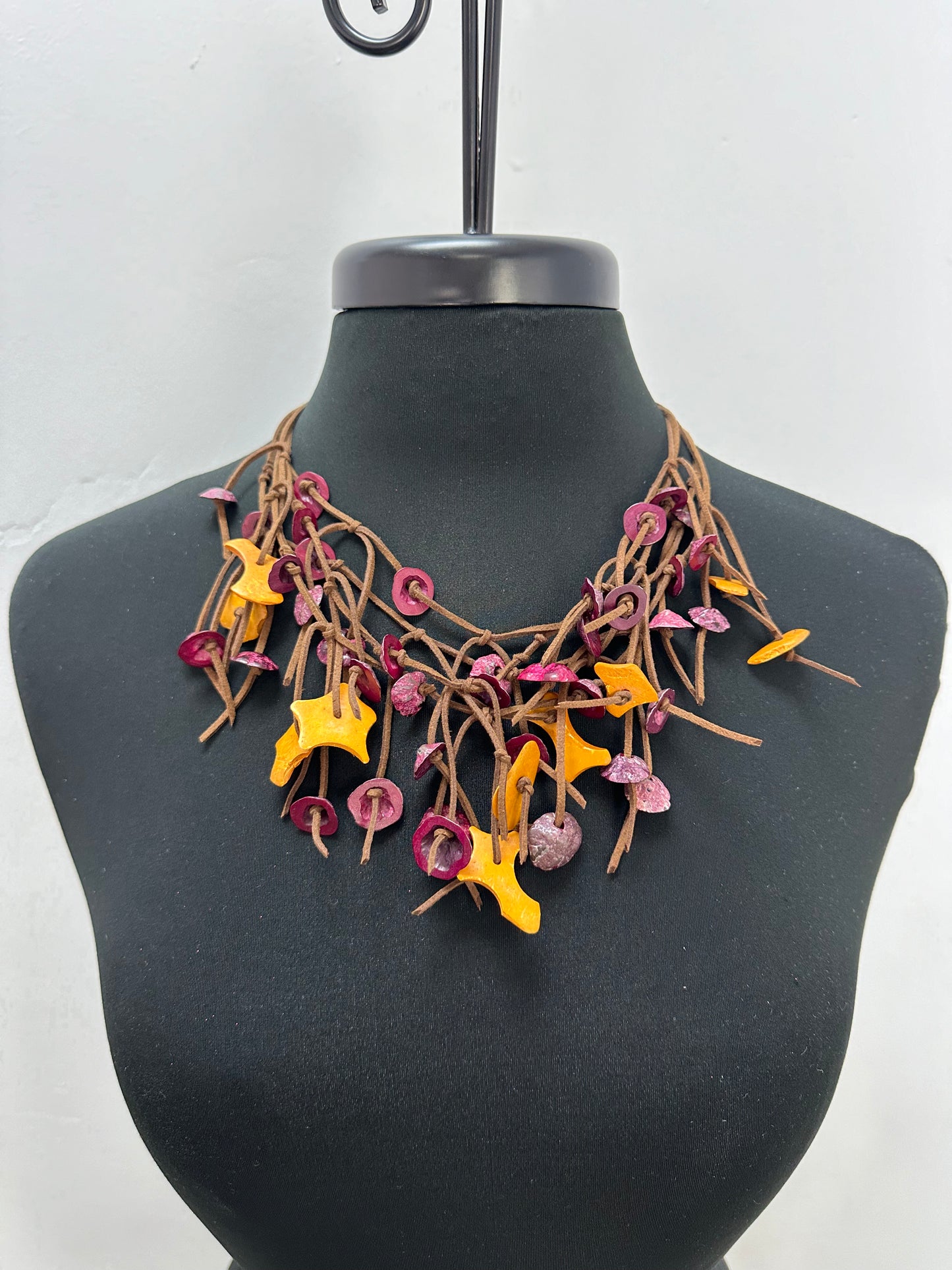 Brown Purple and Yellow Suede Cord Necklace