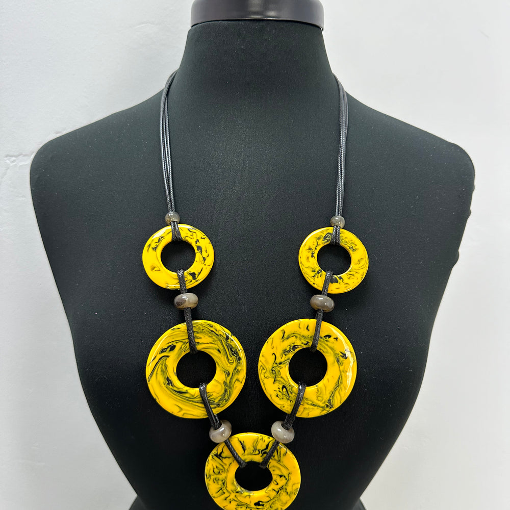 Black and Yellow Circle Rings Necklace