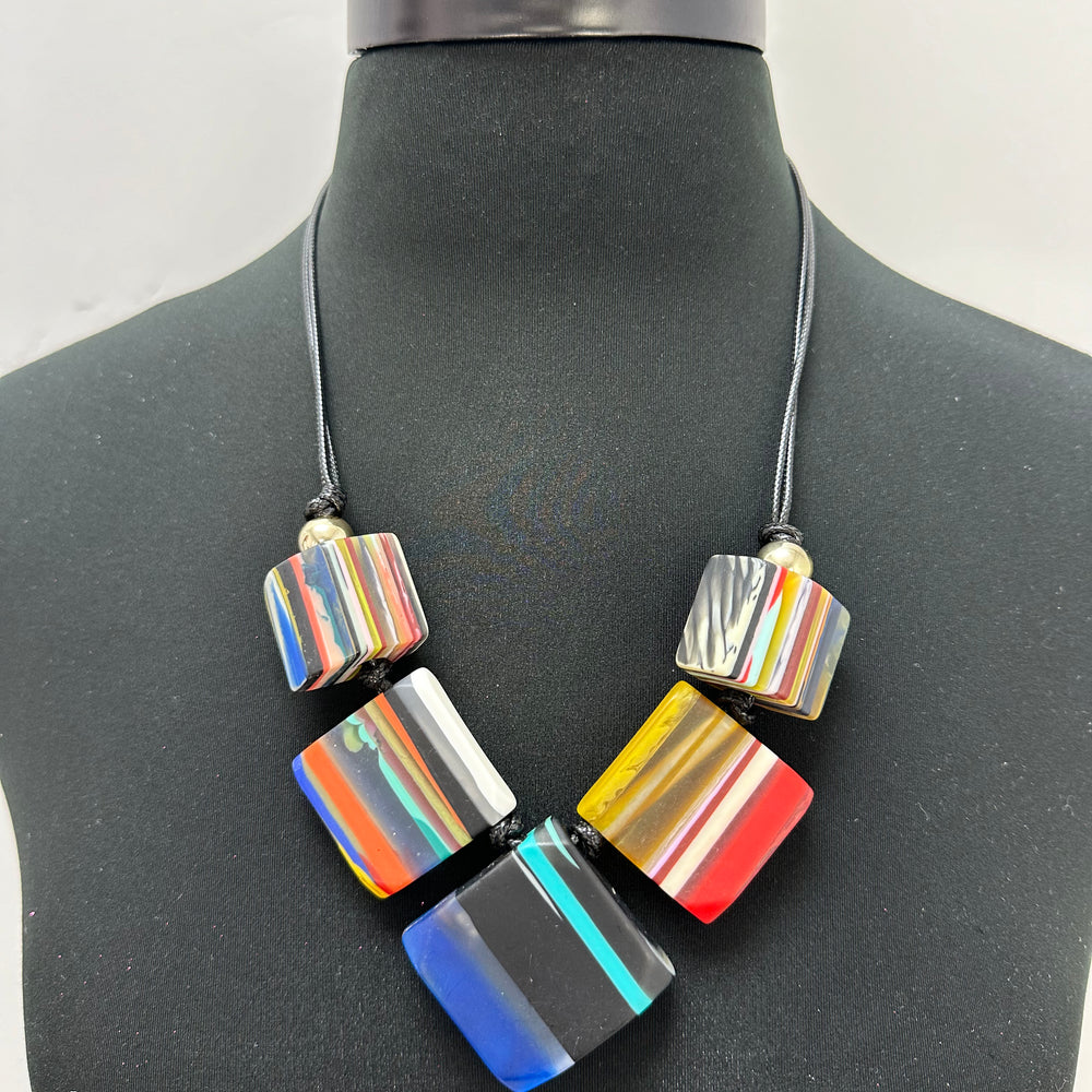 Squared Resin Multicolor Statement Adjustable Necklace