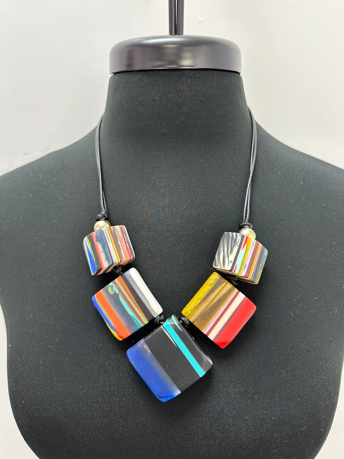 Squared Resin Multicolor Statement Adjustable Necklace