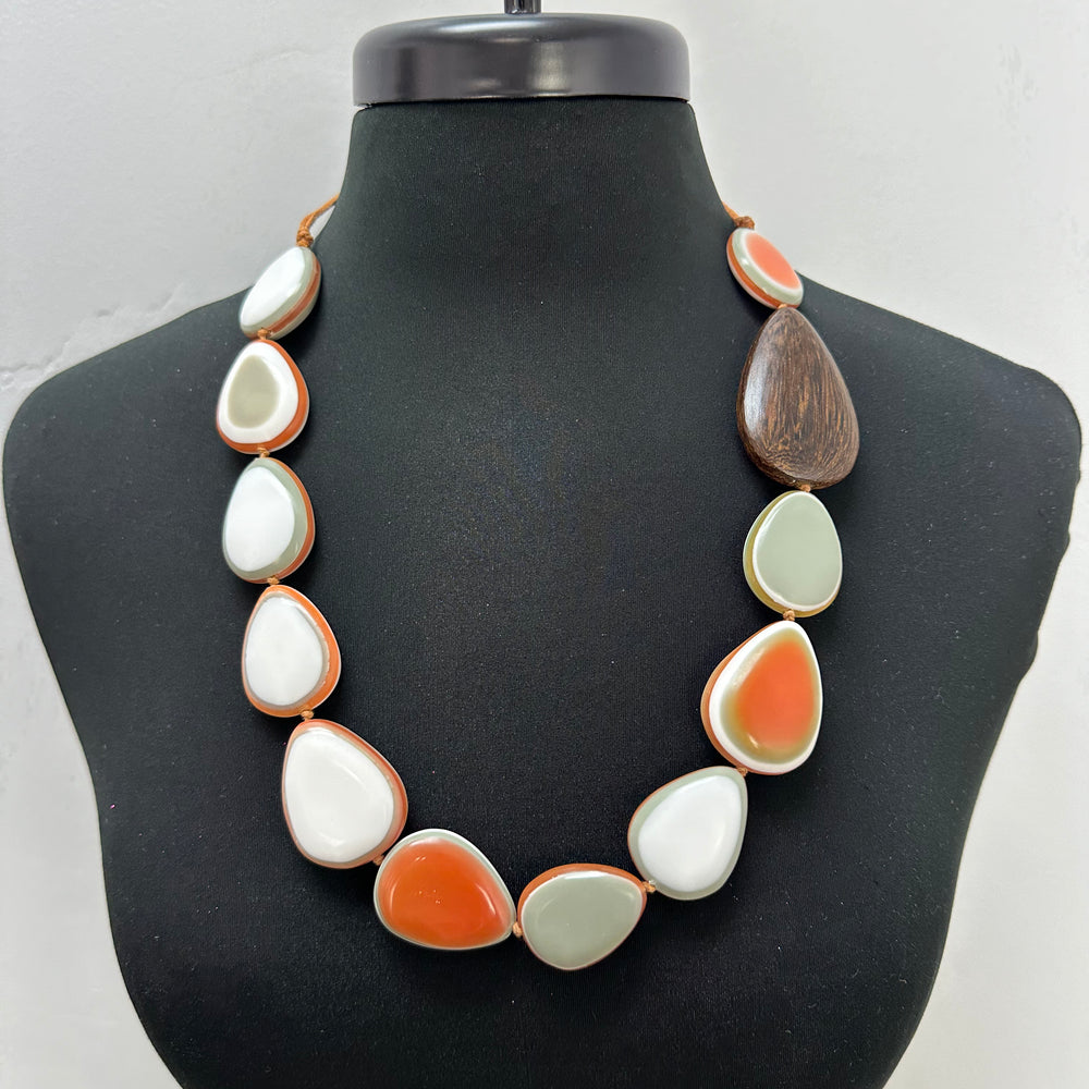 Orange Wood Natural Beads Adjustable Necklace