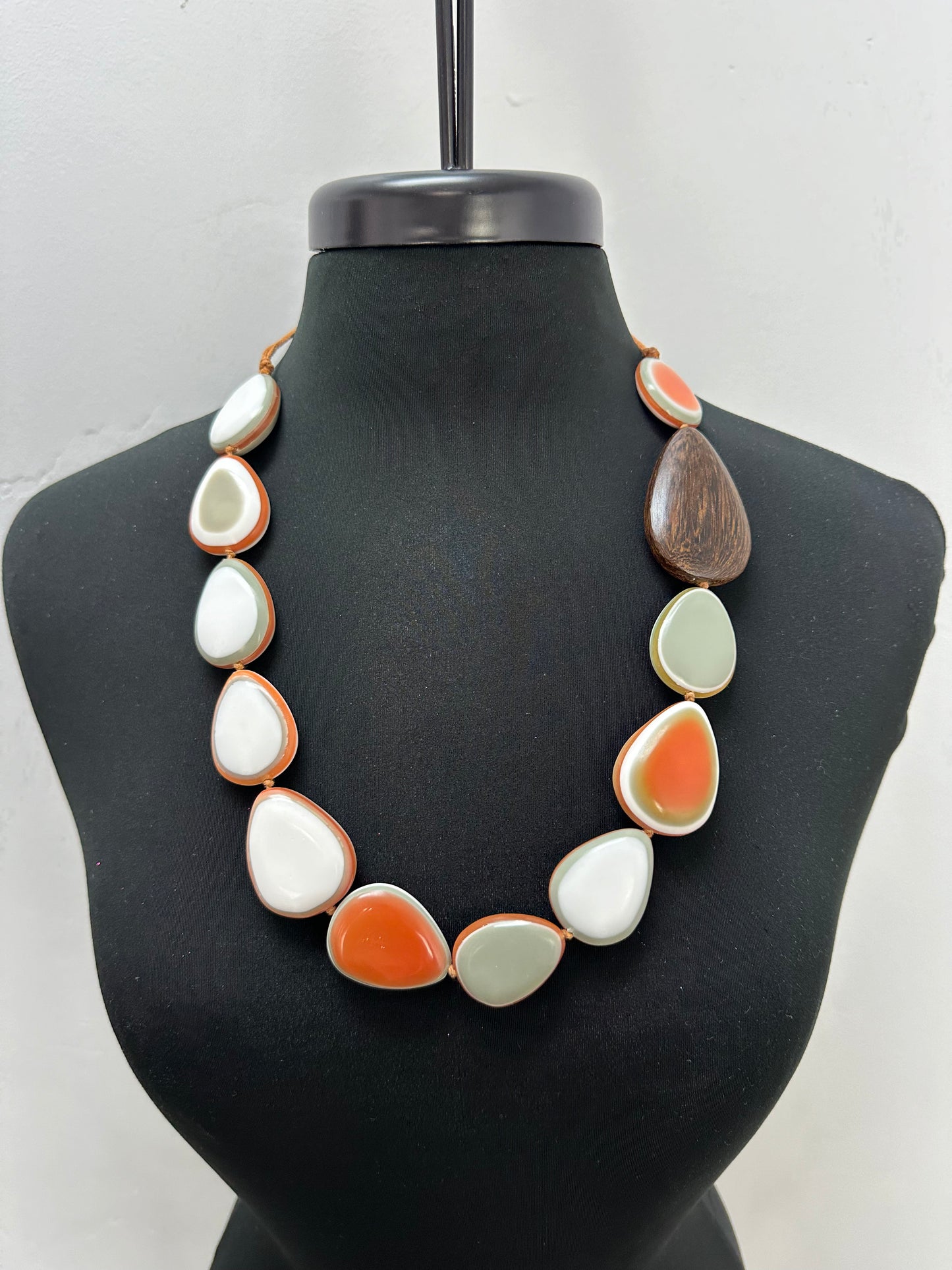 Orange Wood Natural Beads Adjustable Necklace