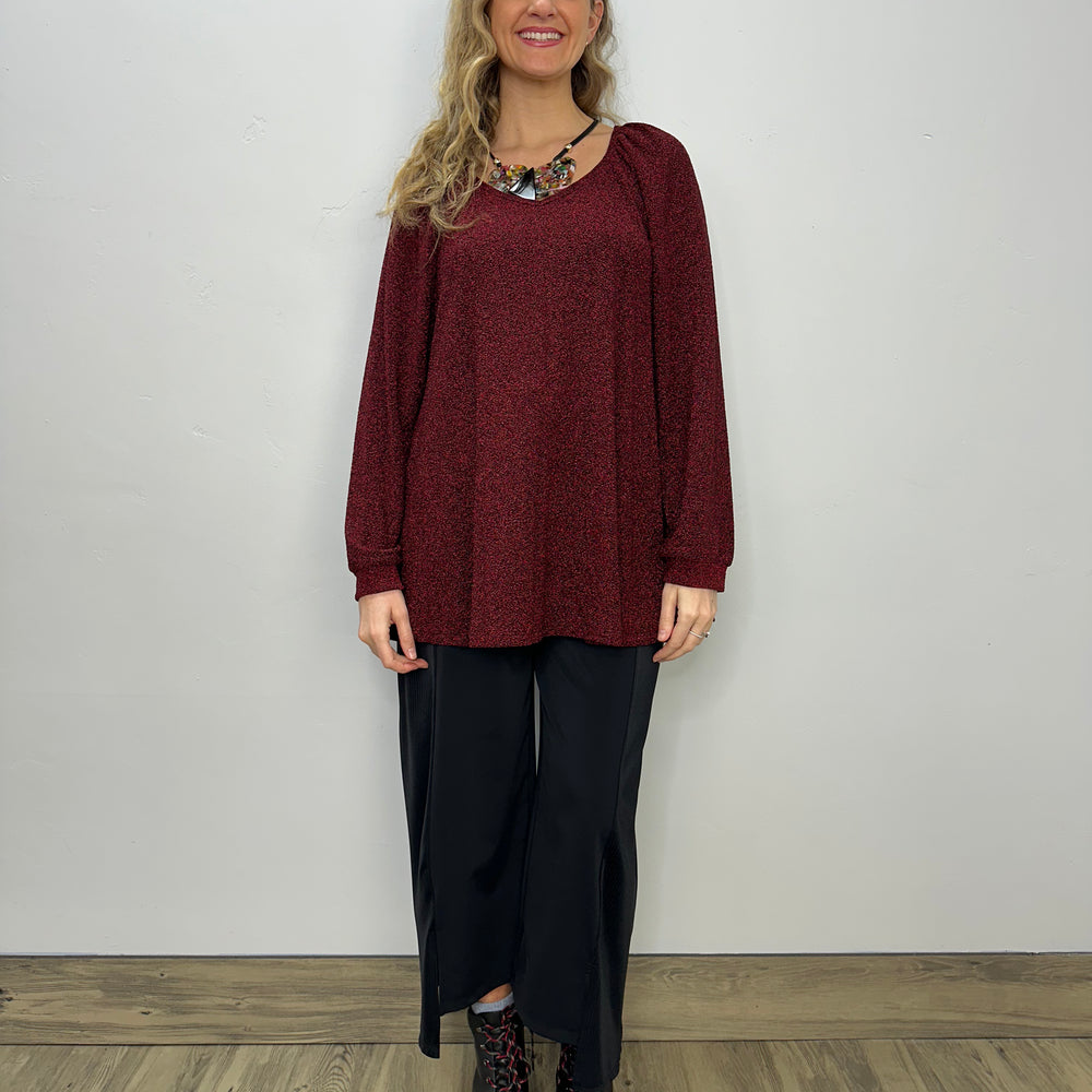 Burgundy Long Sleeve V Neck Top